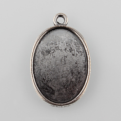 Античное Серебро Тибетский стиль старинное серебро литые настройки кабошон плоский овал подвесные, без кадмия и без свинца, чашки безель с краями, лоток : 25x18 мм, 32x20.5x2 мм, Отверстие : 2 мм , около 454 шт / 1000 г