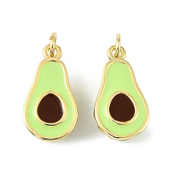 Avocado Латунные эмалевые подвески с фруктами, с целью перехода в кольце, долговечный, без кадмия и без свинца, стойки покрытие, реальный 18 k позолоченный, авокадо, 17.5x9.5x5.5 мм, отверстие : 3 мм