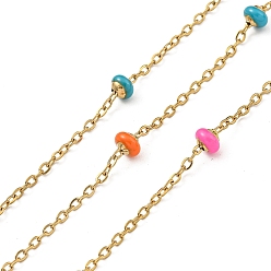 Mixed Color 304 Stainless Steel Enamel Link Chains, Soldered, with Spool, Flat Round, Mixed Color, 2x1.5x0.5mm