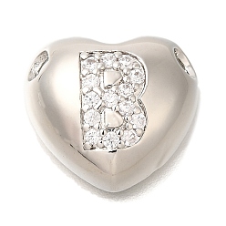 Letter B Стойка металлическая латунная микропрофилированная кубическая циркония подвески, без кадмия и без свинца, сердце с подвесками в виде буквы az, платина, В письме, 14.5x16x6 мм, отверстие : 3 мм