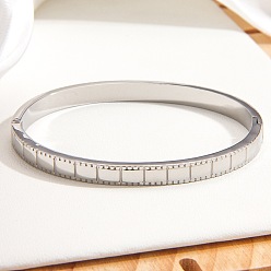 Stainless Steel Color 304 Stainless Steel Open Hinged Cuff Bangles, Rectangle Textured, Stainless Steel Color, Inner Diameter: 2.36 inch(6cm)