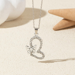 Сердце Ожерелья из сплава с кристаллами и стразами, платина, сердце, 17.72 дюйм (45 см)