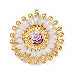 Белый Дым 304 подвески-цветы из нержавеющей стали и смолы, с акриловыми шариками, серый, 40.5x37.5x7.5 мм, отверстие : 1.6 мм