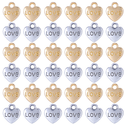 Mixed Color 60Pcs 2 Colors Valentine's Day Rack Plating Alloy Pendants, Heart with Word LOVE, Mixed Color, 9.5x9x3mm, Hole: 1.8mm, 30pcs/color