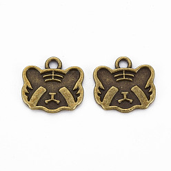 Античная Бронза Сплавочные сеттинги для кулона, тибетский стиль, без кадмия и без свинца, тигр, античная бронза, 16.5x17x1.5 мм, отверстие : 2 мм