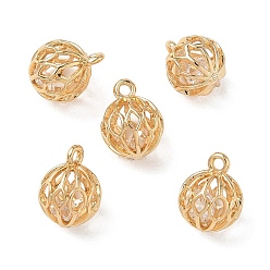 Plaqué 18K Or Véritable Pendentifs en laiton zircon cubique transparent, rond avec des breloques ovales et en forme de losange, sans nickel, réel 18 k plaqué or, 10x8x8mm, Trou: 1mm