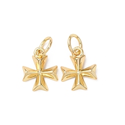 Настоящее золото 18K Латунные подвески, крест прелести, без кадмия и без свинца, стойки покрытие, долговечный, с целью перехода в кольце, реальный 18 k позолоченный, 10.5x8.5x2 мм, отверстие : 3.2 мм