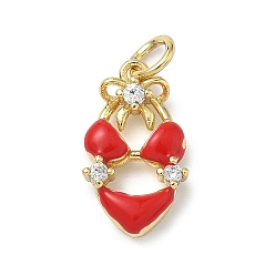 Красный Латунные микро проложить кубического циркония подвески, прелести бикини, с эмалью и кольцом для прыжков, без кадмия и без свинца, стойки покрытие, долговечный, реальный 18 k позолоченный, красные, 16.5x9.5x3 мм, отверстие : 3.3 мм