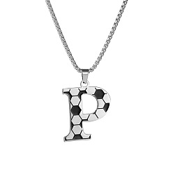 Letter P 201 Кулон-подвеска из нержавеющей стали с инициалом футбольного мяча для мужчин и женщин, цвет нержавеющей стали, белого и черного, Письмо P, 23.62 дюйм (60 см), Кулон : 30x25 мм
