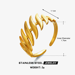 Золотой 304 открытые кольца манжеты из нержавеющей стали, лист ивы, золотые, 17 мм