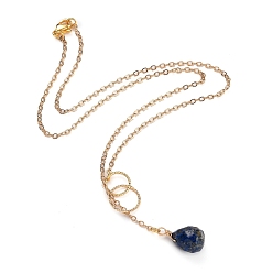 Lapis Lazuli teardrop, Natural Lapis Lazuli Pendants Necklaces, with Brass Linking Rings & Cable Chains, 304 Stainless Steel Lobster Claw Clasps, 17.52~17.72 inch(44.5~45cm), 2mm