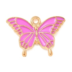 Ярко-Розовый Подвески из эмали и сплава, золотой свет, очарование бабочки, ярко-розовый, 14x20x2 мм, отверстие : 1.5 мм