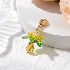 Желтый Подвесные украшения из стекла, акрила и ракушек с жемчужными цветами, с 304 застежкой-карабином из нержавеющей стали, желтые, 44~46 мм