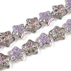 Средний Фиолетовый Гальванизируйте прозрачное стекло бисер нитей, звезда, средне фиолетовый, 17~17.5x18~18.5x9~9.5 мм, отверстие : 1 мм, около 40 шт / нитка, 25.20 дюйм (64 см)