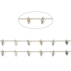 Турмалин Граненые цепочки из натурального турмалина ручной работы, латунь бордюр цепи, пайки, с катушкой, Реальная платина, 3x1.8x0.8 мм, бусины : 6x3 мм, около 32.8 футов (10 м) / рулон