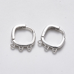 Platinum Brass Huggie Hoop Earring Findings, Nickel Free, with Horizontal Loop, Real Platinum Plated, 14x12.5x2.5mm, Hole: 1mm, Pin: 0.9x1.2mm