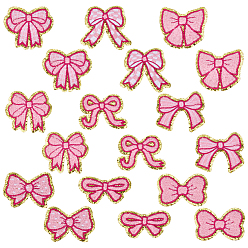 Pink Нашивки на одежду из полиэстера, с пластиковым, бантом, розовые, 37~61x62~65x2 мм, 18 шт / комплект