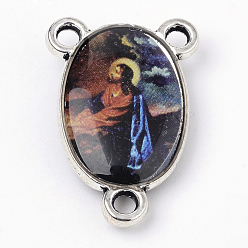 Темно-Фиолетовый Сплав ссылки люстра компонент, 3 Разъемы петли, центральная часть четок, без кадмия и без свинца, на Пасху, овальные с Иисусом, античное серебро, темно-фиолетовый, 23x15x4 мм, отверстие : 2 мм