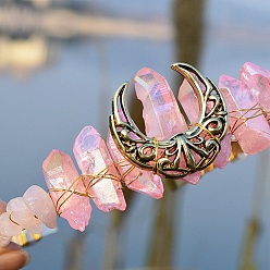 Розовый Кварц Натуральные гальванизированные хрустальные ободки для волос, с кусочками розового кварца, корона для волос, для женщин девушек, 270x180x30 мм