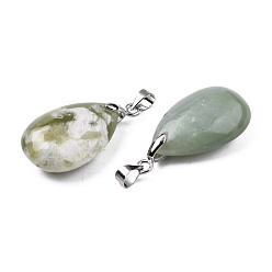 New Jade Natural New Jade Pendants, with Alloy Findings, Drop, Platinum, 23~24x14x8mm, Hole: 4x5mm