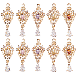 (52) Непрозрачная лаванда 10 шт 5 цвета кулоны из латуни, микропаве, циркония, слезинки, золотой свет, разноцветные, 28x12x3.5 мм, отверстие : 1.4 мм, 2 шт / цвет