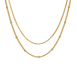 Золотой 304 двухслойное ожерелье из нержавеющей стали, колье со сателлитами и змеиными цепями, золотые, 15.16 дюйм (38.5 см)