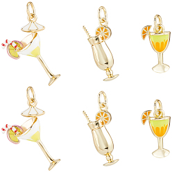 Желтый 9шт 3 стили латунные эмалевые подвески, пить чары, стойки покрытие, без кадмия и без свинца, долговечный, реальный 18 k позолоченный, с целью перехода в кольце, желтые, 13.5~19.5x9~15x2.5~7.5 мм, отверстие : 3 мм, 3 шт / стиль