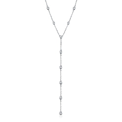 Серебро S925 Серебряный геометрический кулон с цирконием, длинное ожерелье с кисточкой для женщин