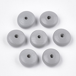 Светло-серый Расписные бусы из натурального дерева, бусины с большим отверстием, рондель, светло-серый, 22~23x11 мм, отверстие : 4 мм