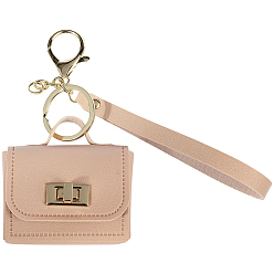 Pink Portable PU Leather Bag Keychains, with Alloy Lobster Claw Clasps & Split Key Ring, Golden, Pink, 220mm