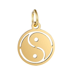 Золотой 304 подвески из нержавеющей стали, с целью перехода в кольце, лазерная резка, плоский круглый с подвеской Инь-Ян, золотые, 17x12x1 мм, 5 шт / комплект