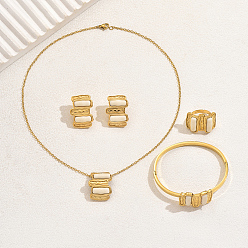 Белый Прямоугольные браслеты из нержавеющей стали и пластика, серьги, ожерелья и кольца для женщин, белые