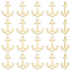 Настоящее золото 18K 50 шт. 304 подвески из нержавеющей стали, лазерная резка, якорь с сердцем, реальный 18 k позолоченный, 15x11x1 мм, отверстие : 1.2 мм