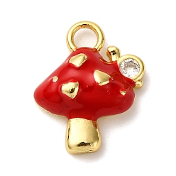 Красный Кулоны с эмалью из латуни с прозрачным кубическим цирконием, грибные прелести, стойки покрытие, долговечный, без кадмия и без свинца, реальный 18 k позолоченный, красные, 17x13.5x5 мм, отверстие : 2.5 мм