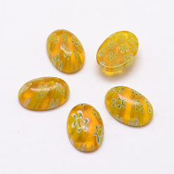 Light Khaki Handmade Millefiori Glass Cabochons, Oval, Light Khaki, 14x10x5mm