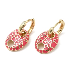 Светло-Вишневый Овальные серьги-кольца из настоящей позолоченной латуни 18k, с эмалью, светло-вишневый, 21.5x11.5 мм