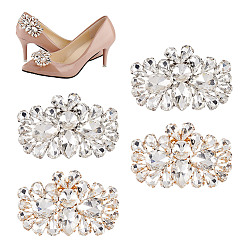 (52) Непрозрачная лаванда 4 шт 2 цвета съемные цветочные украшения для обуви, с пряжкой из сплава, хрусталь стекло горный хрусталь, разноцветные, 42.5~43x63~64x13 мм, 2 шт / цвет