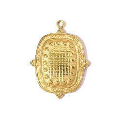 Настоящее золото 18K 304 подвески из нержавеющей стали, прямоугольник амулеты, ионное покрытие (ip), реальный 18 k позолоченный, 23x18 мм