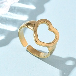 Настоящее золото 18K 304 из нержавеющей стали манжеты кольца, сердце, ионное покрытие (ip), реальный 18 k позолоченный, 14.5 мм