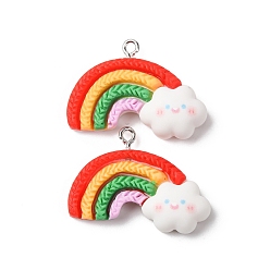 Радуга Непрозрачные подвески смолы, с платиновыми тоновыми железными петлями, красочный, радужное очарование, 19.5x28.5x7 мм, отверстие : 1.5 мм