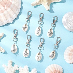 Mixed Shapes Океан коллекция подвесные украшения из ракушек, подвески из сплава и поворотные застежки-шармы для украшений сумок, разнообразные, 60~63 мм