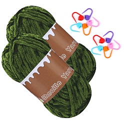 Светло-зеленый Коричневый Шерстяная пряжа шенилл толстая, для ткачества, вязание крючком, с маркером фиксирующего стежка, оливковый, 3 мм, около 131.23 ярдов (120 м) / моток