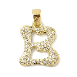 Letter B Латунные микро проложить кубического циркония подвески, буквы, реальный 18 k позолоченный, В письме, 19x16x2.5 мм, отверстие : 4.8x2.9 мм