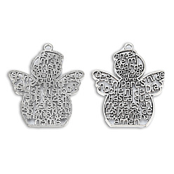 Античное Серебро Тибетский сплав стиля большие кулоны, без кадмия и без свинца, Ангел со словом, античное серебро, 59x49x2 мм, отверстие : 3.5 мм, Около 70 шт / 1000 г