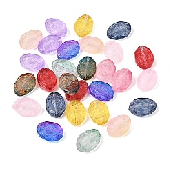 Mixed Color Baking Paint Glass Beads, Oval with Flower, Mixed Color, 19x14x5mm, Hole: 1.4mm