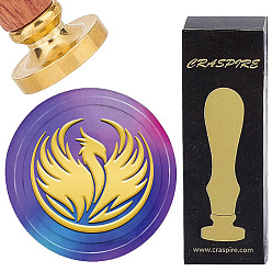 Phenix Набор сургучной печати, золотистый тон сургучной печати цельная латунная головка, с деревянной ручкой в стиле ретро, для конвертов приглашений, подарочная карта, феникс, 83x22 мм, штампы: 30x14.5 мм