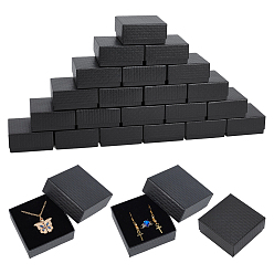 Черный 24шт картонные шкатулки для ювелирных изделий, для подвесок, серег и колец, с губкой внутри, квадратный, чёрные, 7.5x7.5x3.4~3.5 см