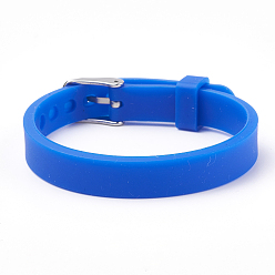 Blue Silicone Watch Bands, with 201 Stainless Steel Clasps, Blue, 8-7/8 inch(22.5~22.7cm), 10x3mm