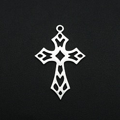 Нержавеющая Сталь Цвет Не тускнеющие 201 подвески из нержавеющей стали, лазерная резка, полый, крестик, цвет нержавеющей стали, 29.5x19x1 мм, отверстие : 1.6 мм