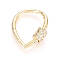 Golden Brass Micro Pave Clear Cubic Zirconia Screw Carabiner Lock Charms, for Necklaces Making, Teardrop, Golden, 25x20.5x5.5mm